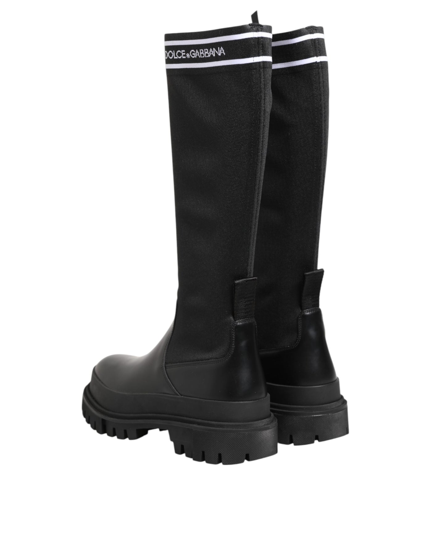 Dolce & Gabbana Schwarz Weiß Polyester Socken Hohe Stiefel Schuhe