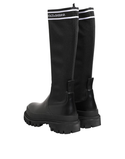 Dolce & Gabbana Schwarz Weiß Polyester Socken Hohe Stiefel Schuhe