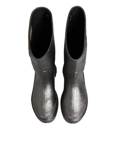 Dolce & Gabbana Schwarz Argento Pull On Regen Stiefel Schuhe