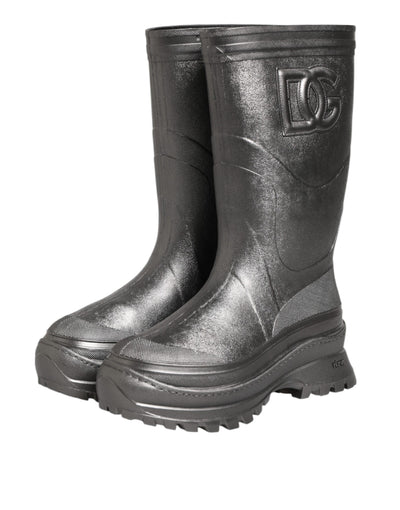 Dolce & Gabbana Schwarz Argento Pull On Regen Stiefel Schuhe