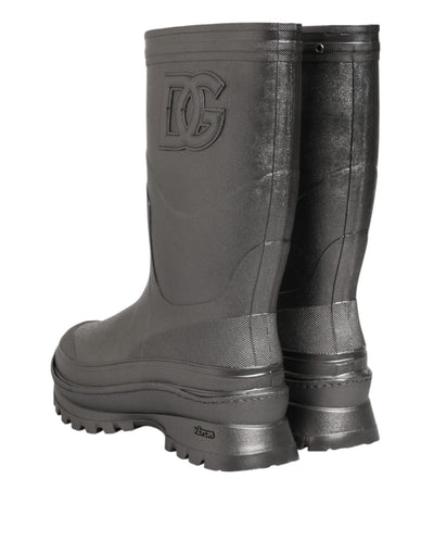 Dolce & Gabbana Schwarz Argento Pull On Regen Stiefel Schuhe