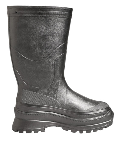 Dolce & Gabbana Schwarz Argento Pull On Regen Stiefel Schuhe