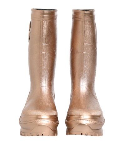 Dolce & Gabbana Rose Gold Gummi Pull On Regen Stiefel Schuhe