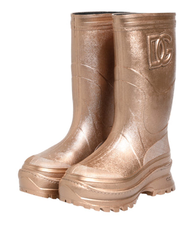Dolce & Gabbana Rose Gold Gummi Pull On Regen Stiefel Schuhe