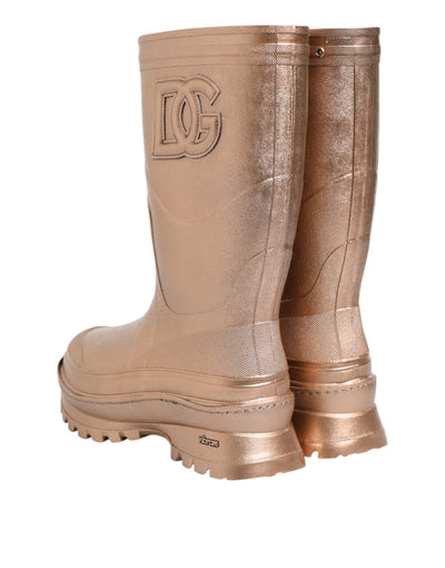 Dolce & Gabbana Rose Gold Gummi Pull On Regen Stiefel Schuhe