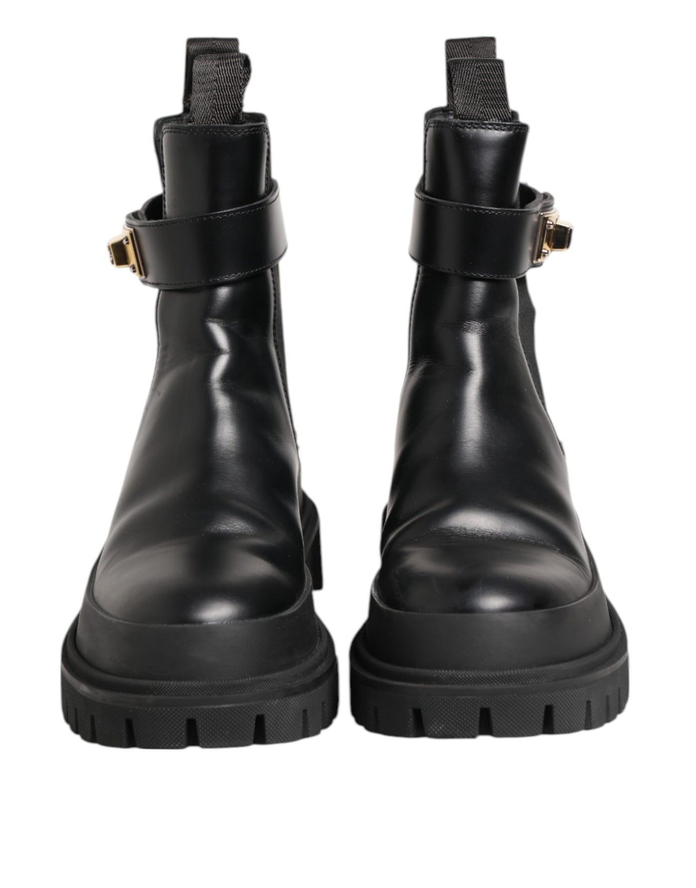 Dolce & Gabbana Schwarze Kalbsleder DG Logo Strap Ankle Boots Schuhe