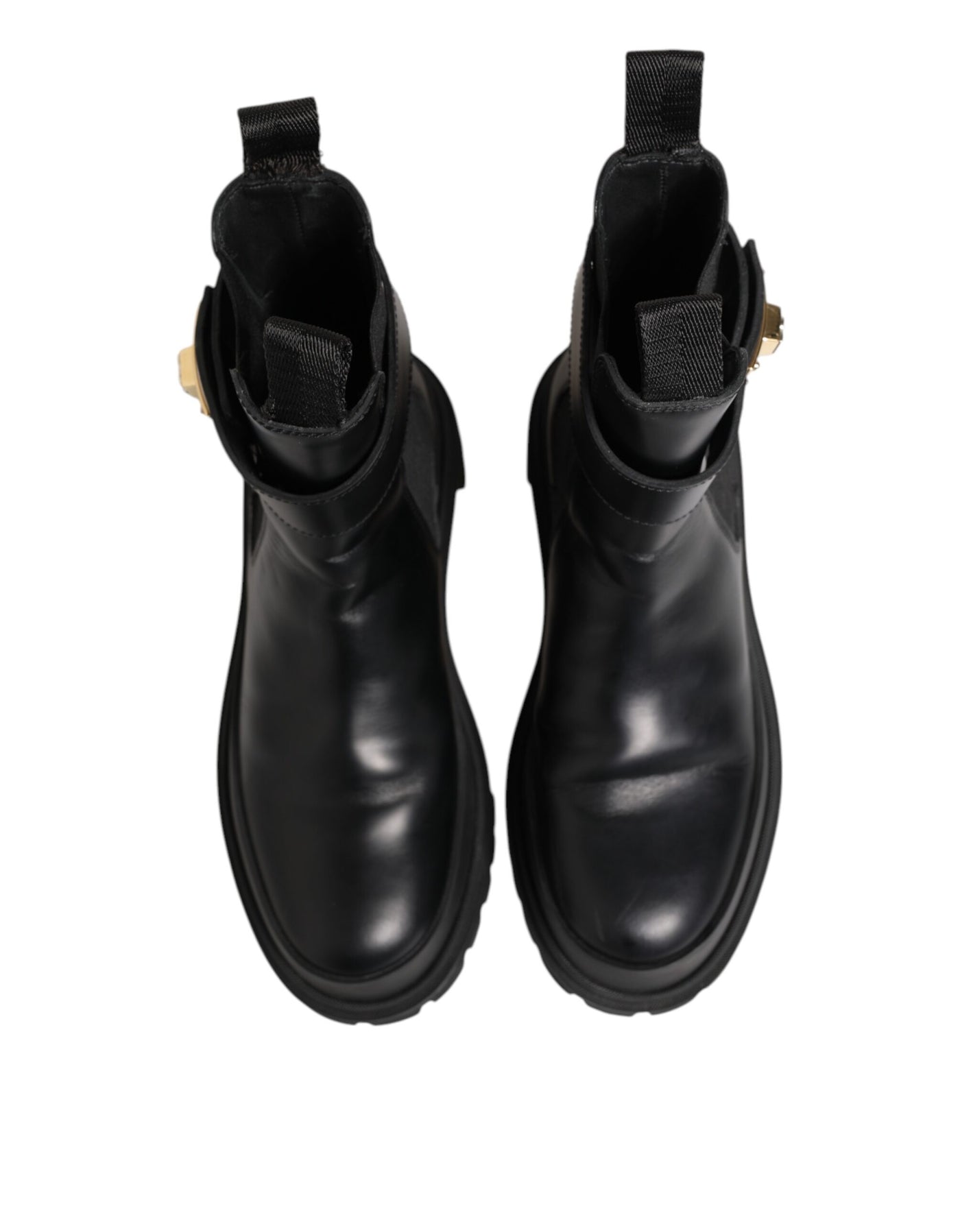 Dolce & Gabbana Schwarze Kalbsleder DG Logo Strap Ankle Boots Schuhe