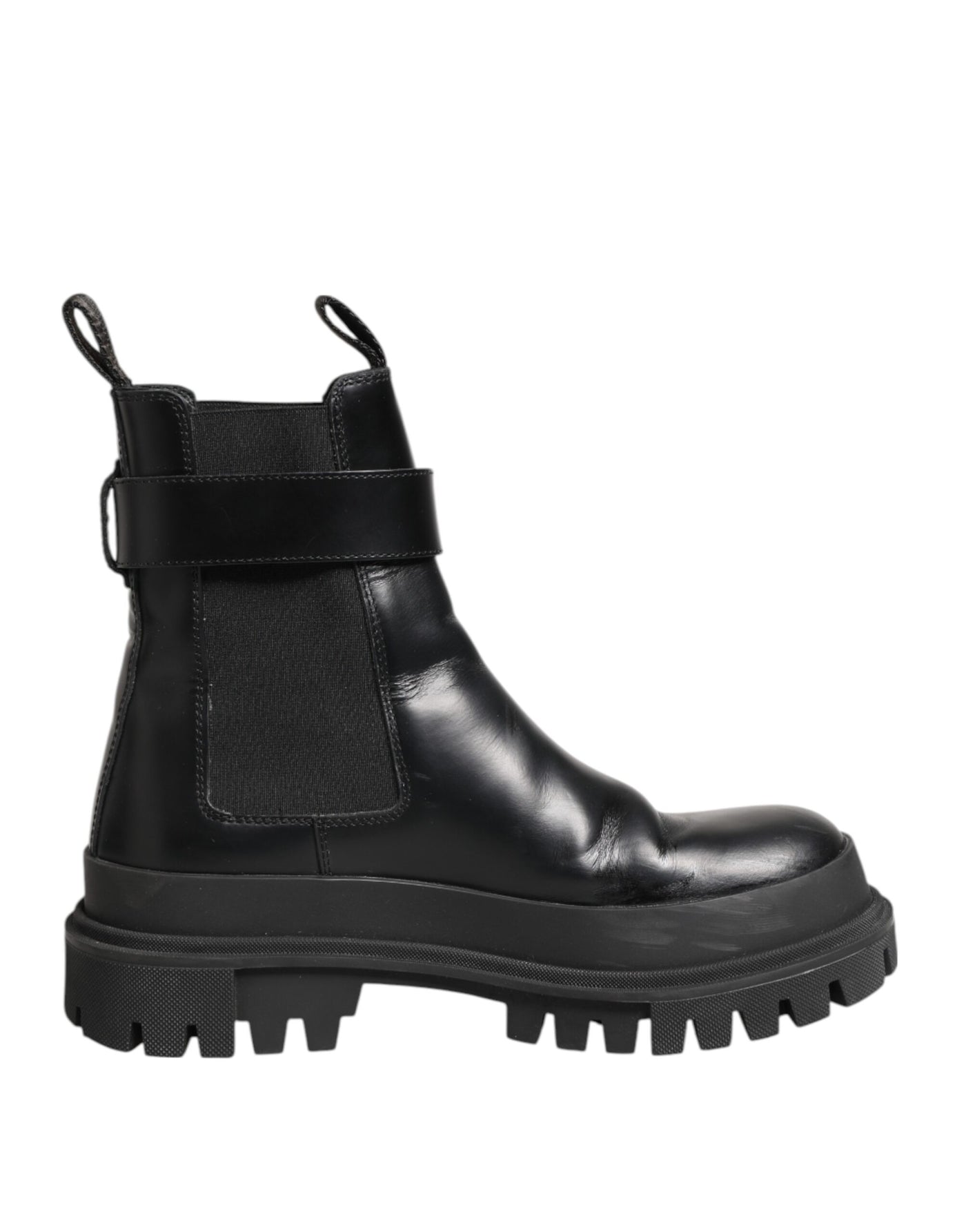 Dolce & Gabbana Schwarze Kalbsleder DG Logo Strap Ankle Boots Schuhe