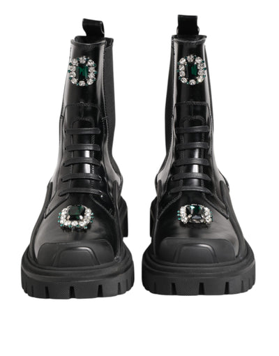 Dolce & Gabbana Schwarzer Kristall verschönert Kampfstiefel Schuhe