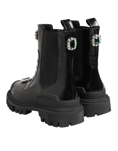 Dolce & Gabbana Schwarzer Kristall verschönert Kampfstiefel Schuhe