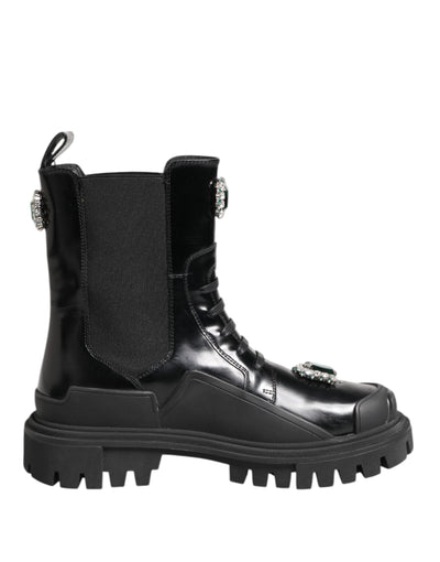 Dolce & Gabbana Schwarzer Kristall verschönert Kampfstiefel Schuhe