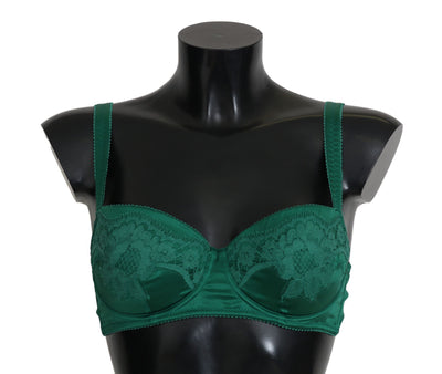 Dolce & Gabbana Grüner Seiden-Stretch-BH aus floraler Spitze Unterwäsche