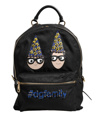 Dolce & Gabbana Schwarzes Nylon #DGFAMILY VULCANO verschönerte Rucksacktasche