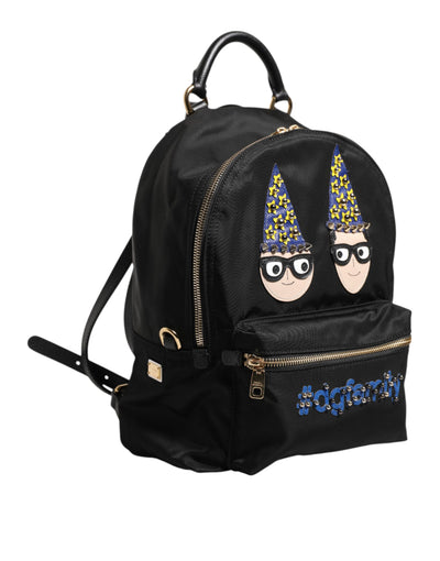Dolce & Gabbana Schwarzes Nylon #DGFAMILY VULCANO verschönerte Rucksacktasche