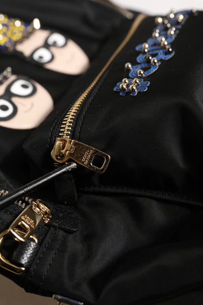 Dolce & Gabbana Schwarzes Nylon #DGFAMILY VULCANO verschönerte Rucksacktasche