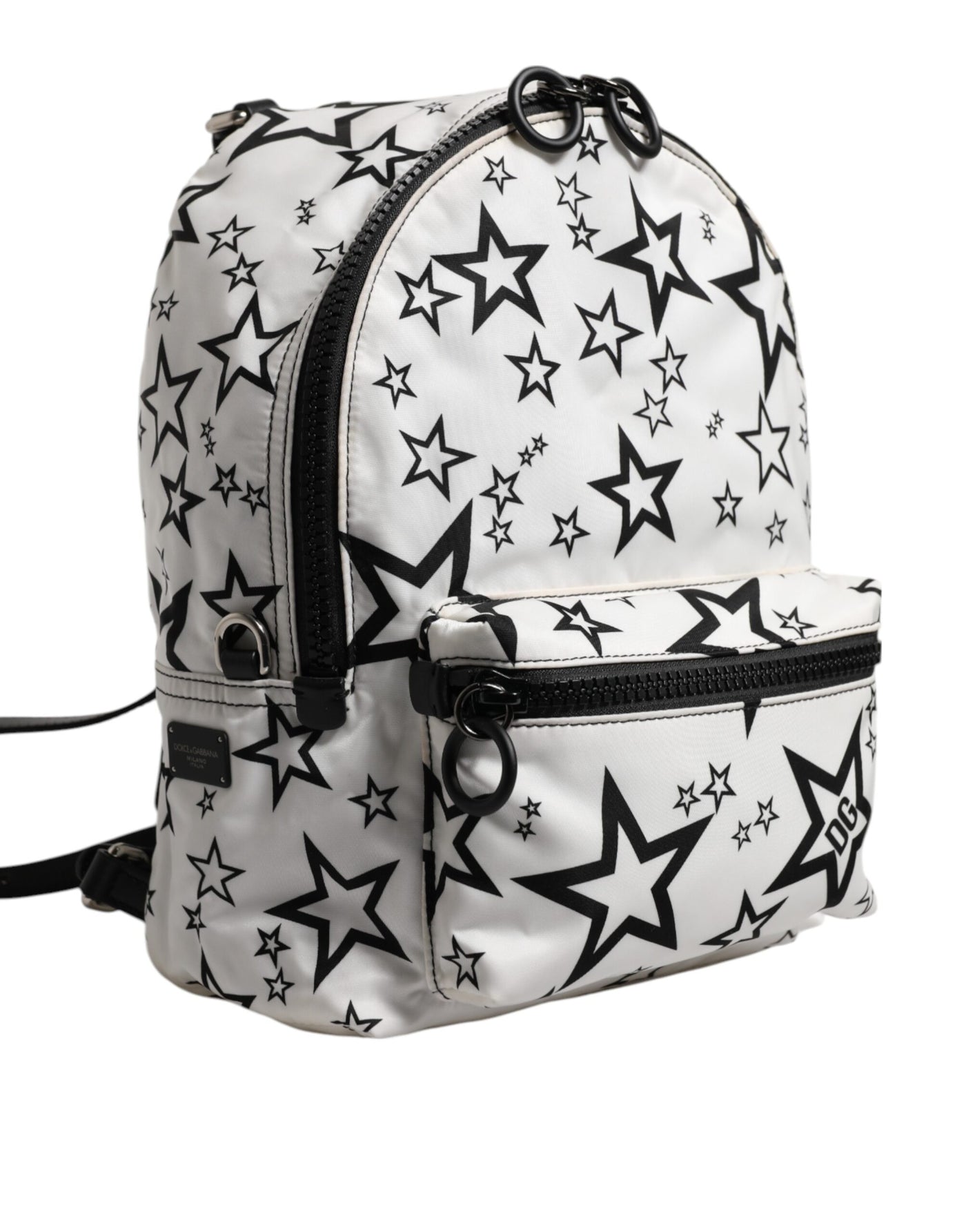 Dolce & Gabbana Weiße DG Sterne Druck Nylon Reise Rucksack Tasche