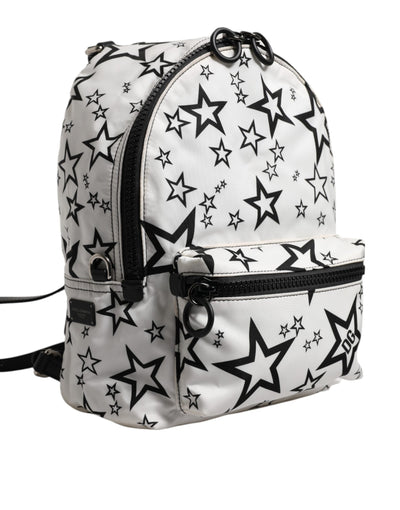 Dolce & Gabbana Weiße DG Sterne Druck Nylon Reise Rucksack Tasche