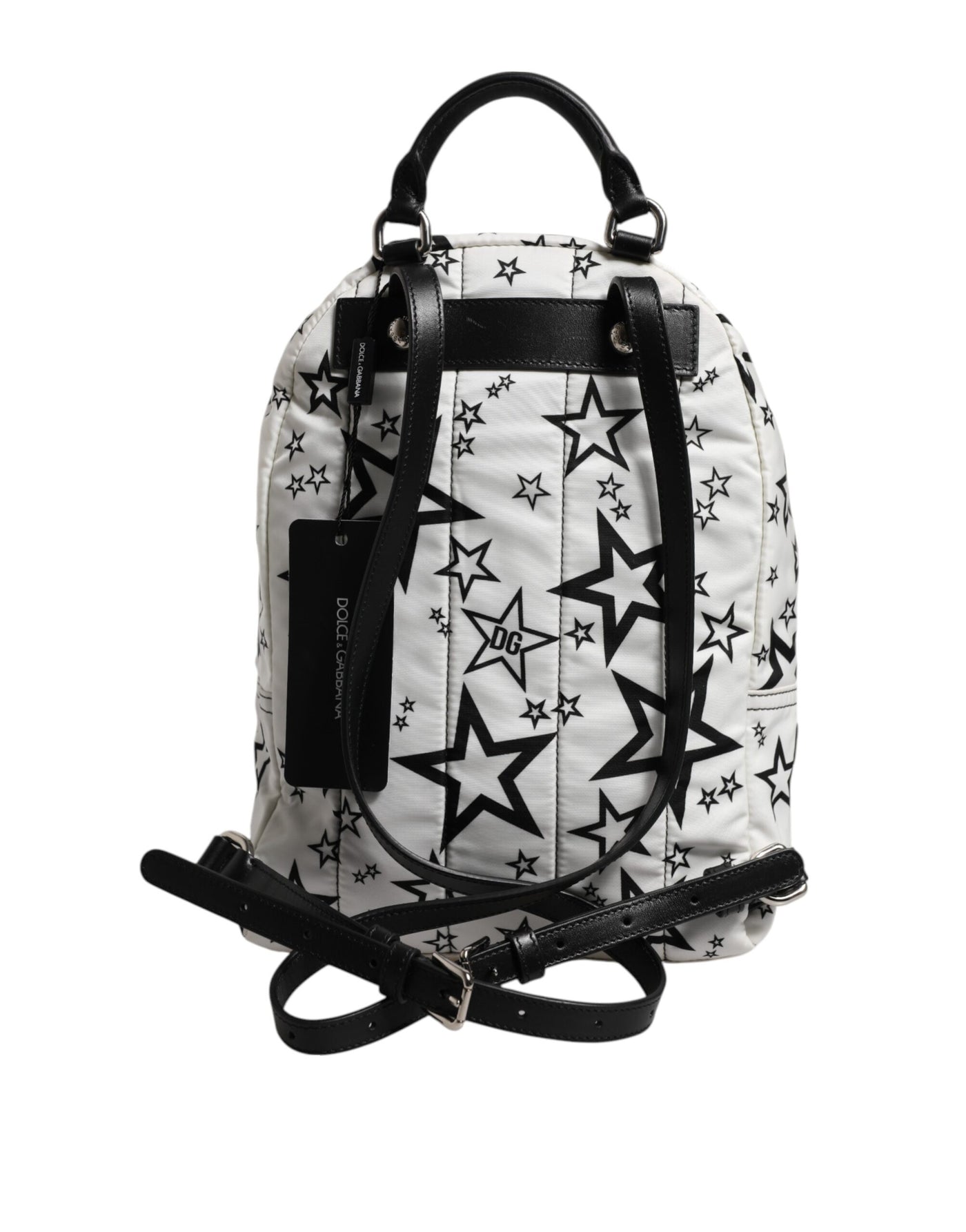 Dolce & Gabbana Weiße DG Sterne Druck Nylon Reise Rucksack Tasche