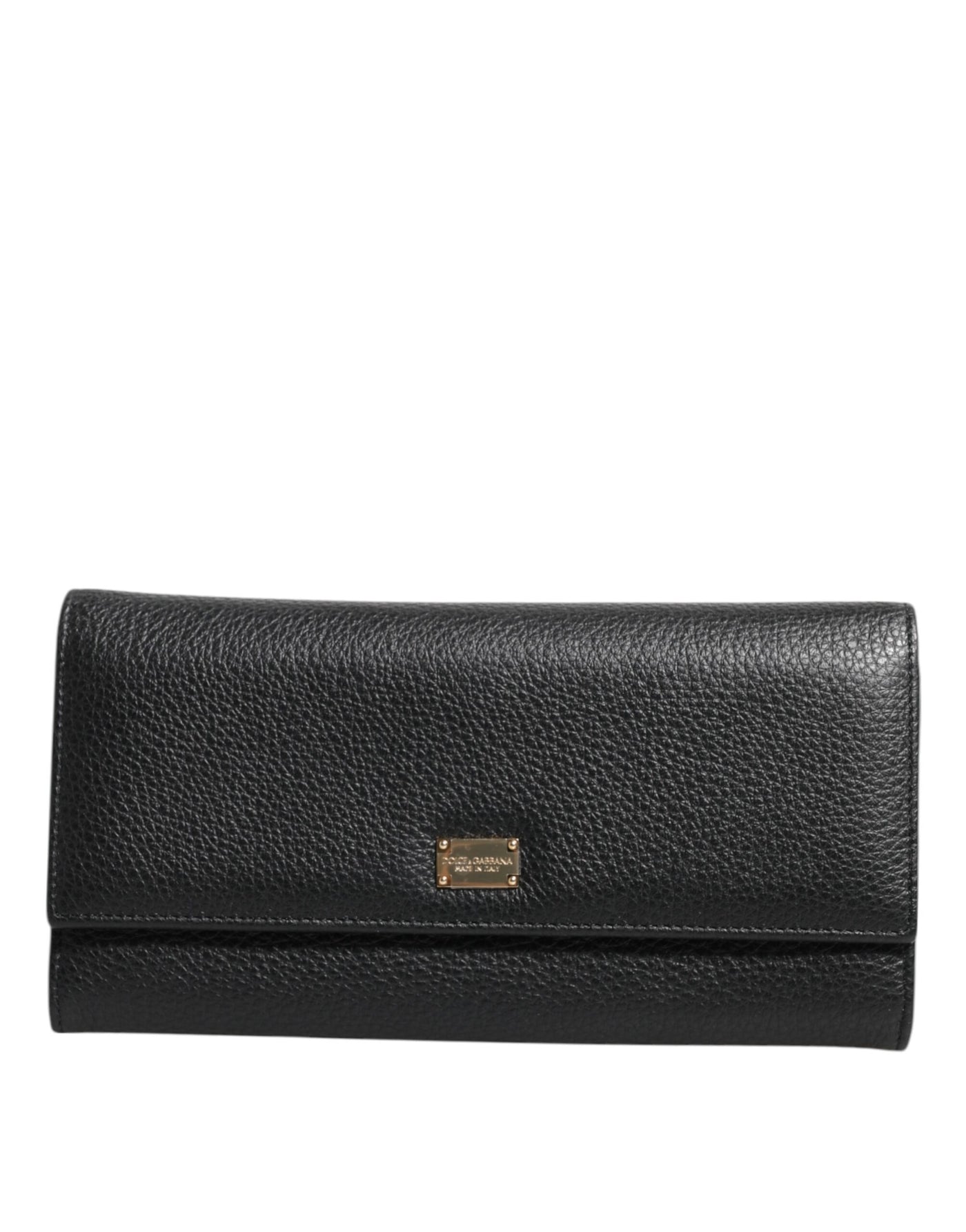Dolce & Gabbana Schwarzes Leder Trifold Logo Plaque Kartenhalter Brieftasche