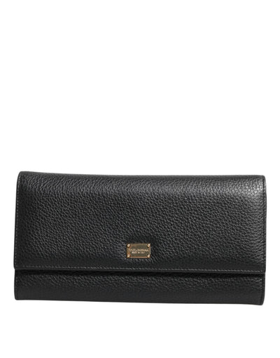 Dolce & Gabbana Schwarzes Leder Trifold Logo Plaque Kartenhalter Brieftasche