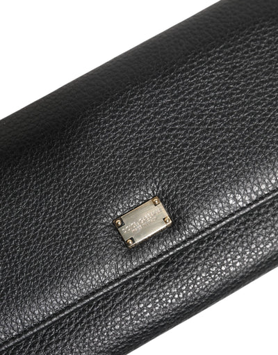 Dolce & Gabbana Schwarzes Leder Trifold Logo Plaque Kartenhalter Brieftasche