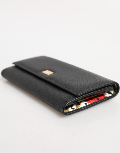 Dolce & Gabbana Schwarzes Leder Trifold Logo Plaque Kartenhalter Brieftasche