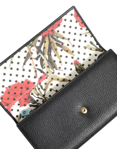 Dolce & Gabbana Schwarzes Leder Trifold Logo Plaque Kartenhalter Brieftasche