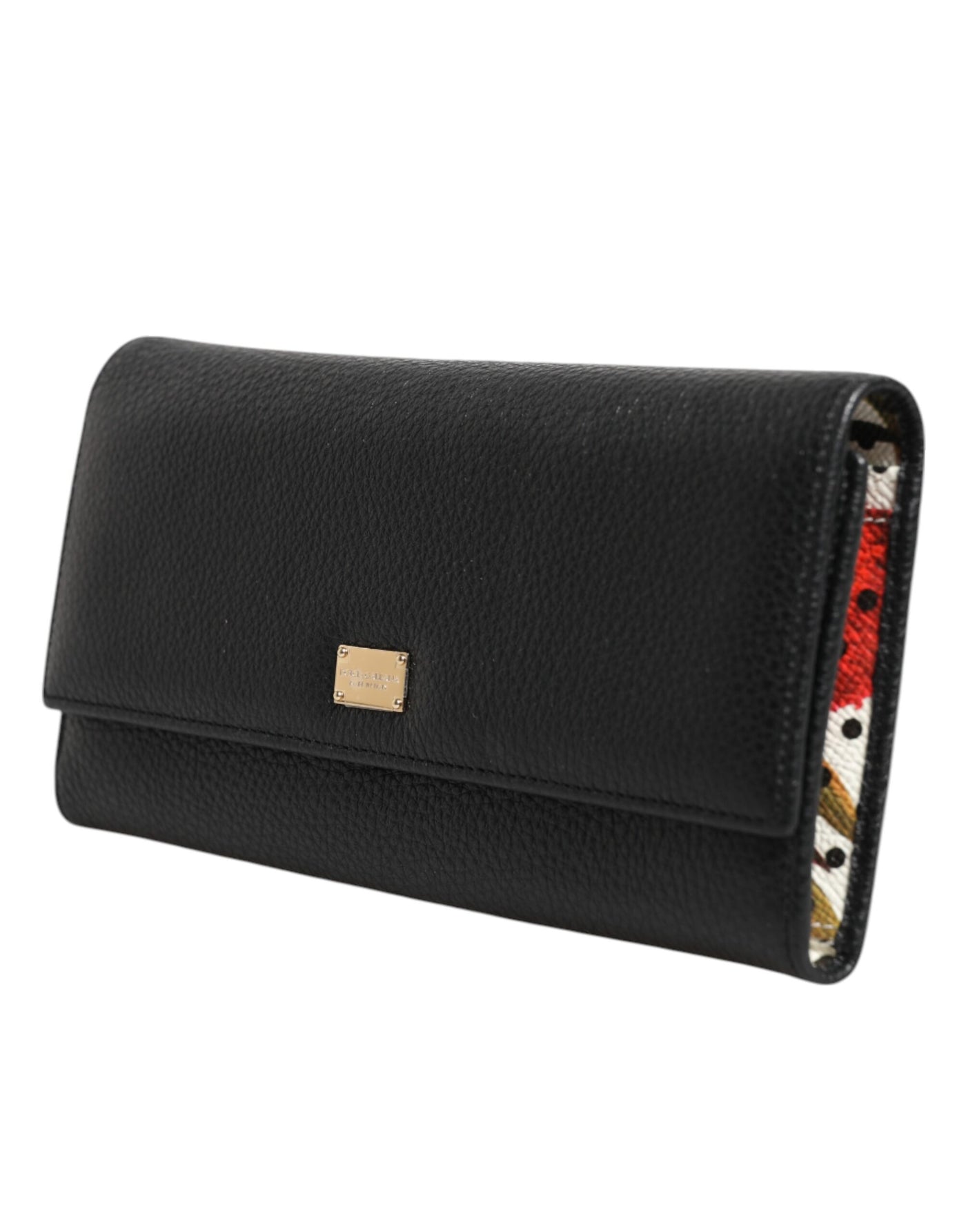 Dolce & Gabbana Schwarzes Leder Logo Plaque Trifold Kartenhalter Brieftasche