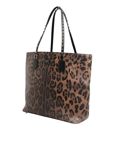 Dolce & Gabbana Braun Leopard GLAM Leder Logo Plaque Tote Bag