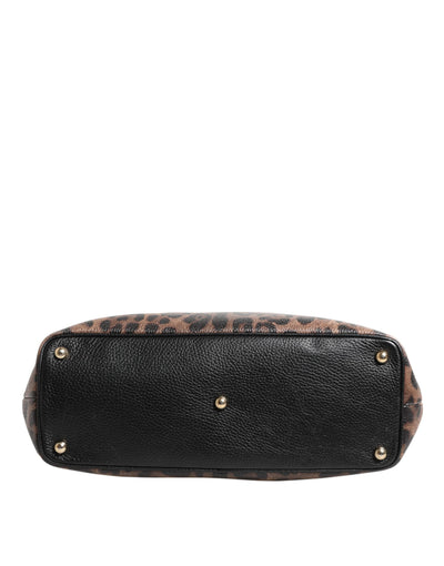 Dolce & Gabbana Braun Leopard GLAM Leder Logo Plaque Tote Bag