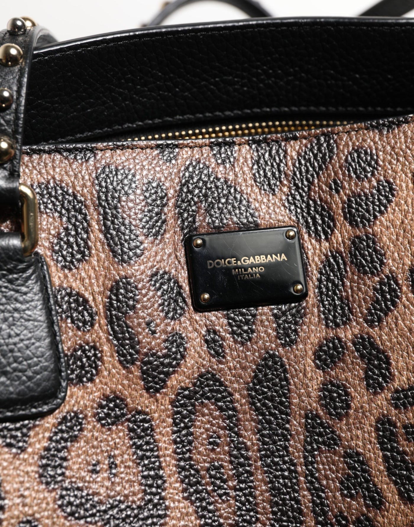 Dolce & Gabbana Braun Leopard GLAM Leder Logo Plaque Tote Bag