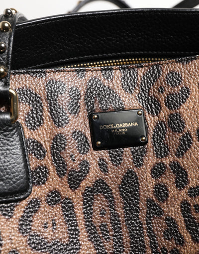 Dolce & Gabbana Braun Leopard GLAM Leder Logo Plaque Tote Bag