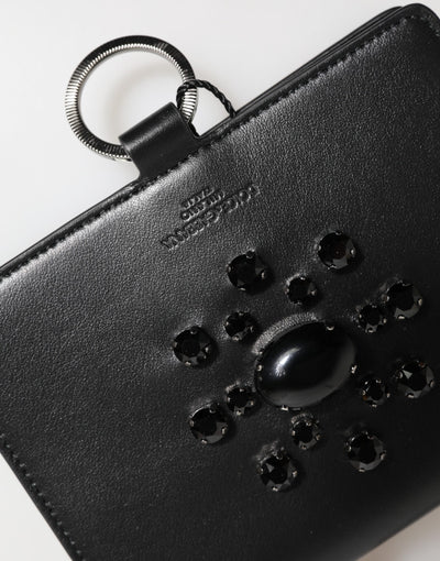 Dolce & Gabbana Schwarzes Leder Crystal verschönert Kartenhalter Brieftasche