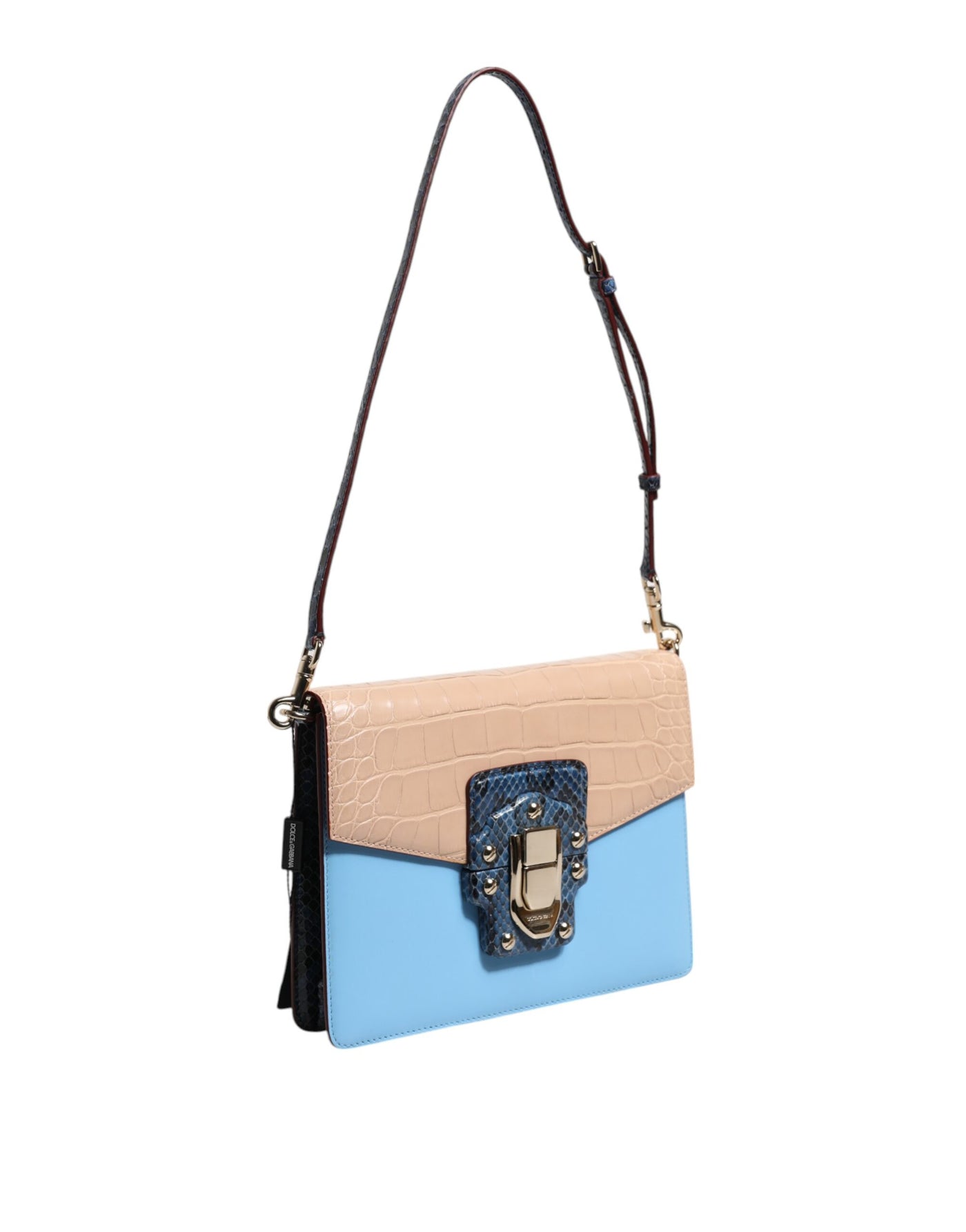 Dolce & Gabbana Blau Beige Exotisches Leder LUCIA Crossbody Tasche