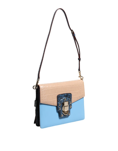 Dolce & Gabbana Blau Beige Exotisches Leder LUCIA Crossbody Tasche