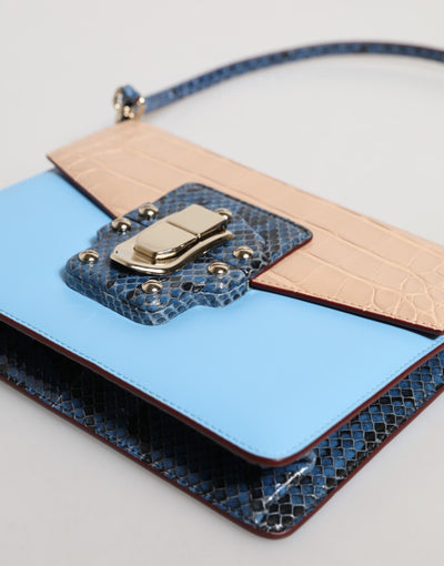 Dolce & Gabbana Blau Beige Exotisches Leder LUCIA Crossbody Tasche