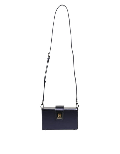 Dolce & Gabbana Blaue DG BOX Lammfell Leder Crossbody Strap Tasche