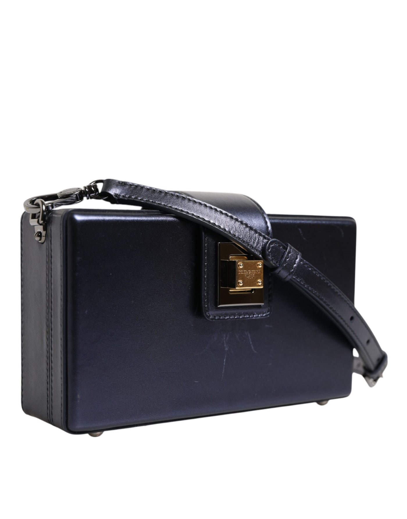 Dolce & Gabbana Blaue DG BOX Lammfell Leder Crossbody Strap Tasche
