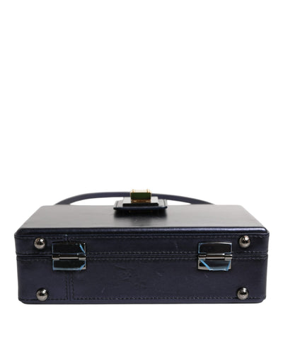 Dolce & Gabbana Blaue DG BOX Lammfell Leder Crossbody Strap Tasche