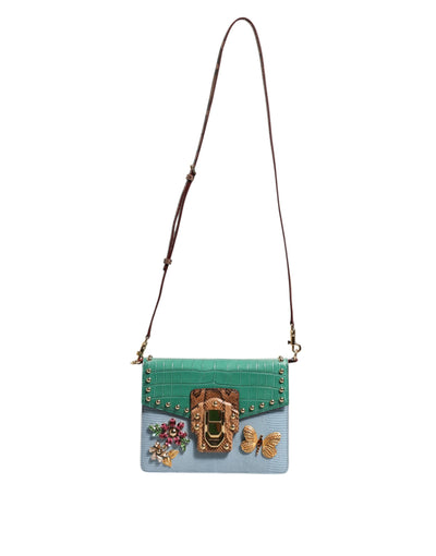 Dolce & Gabbana Blau-Grün LUCIA Verschönerte Umhängetasche