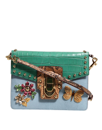 Dolce & Gabbana Blau-Grün LUCIA Verschönerte Umhängetasche