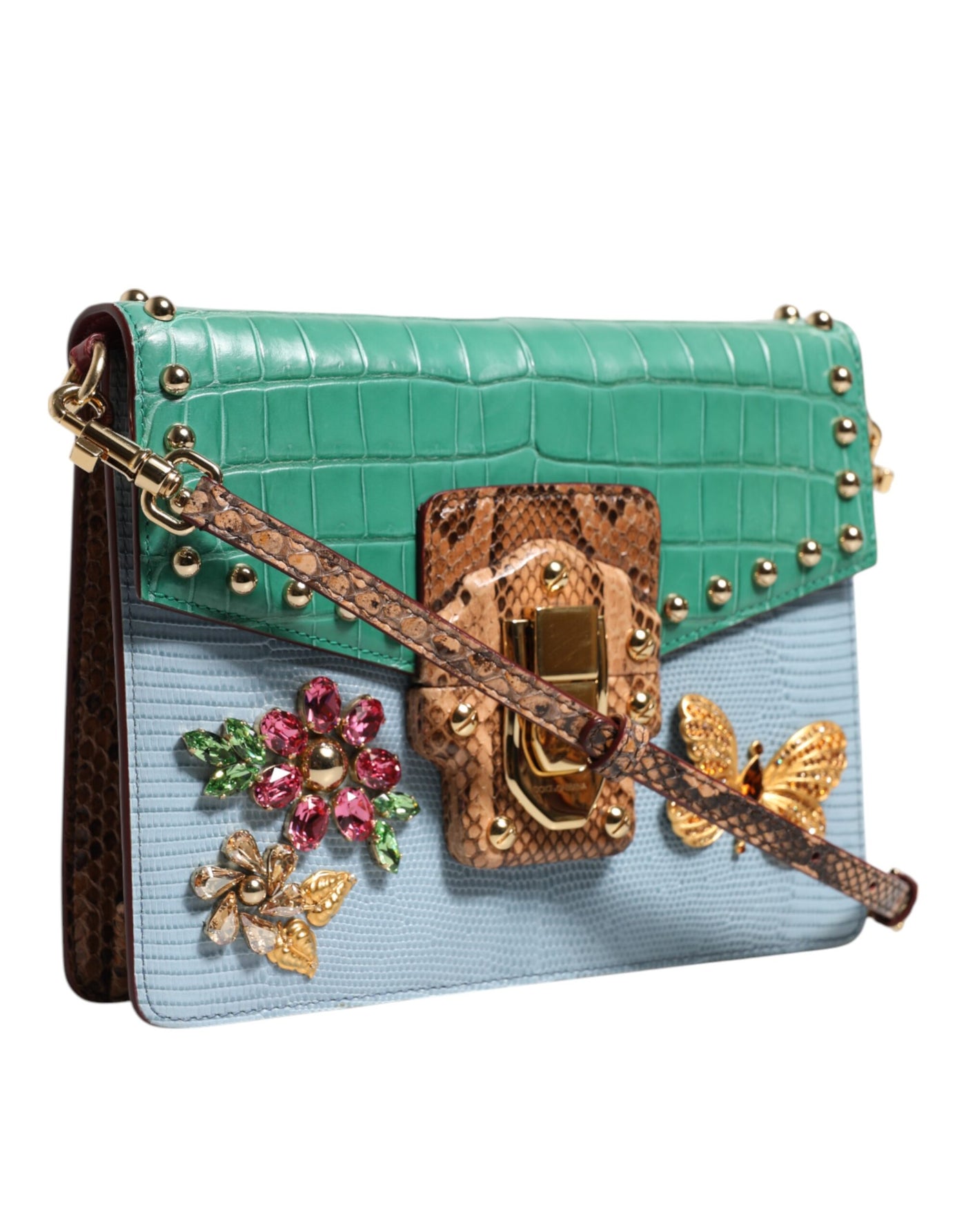 Dolce & Gabbana Blau-Grün LUCIA Verschönerte Umhängetasche