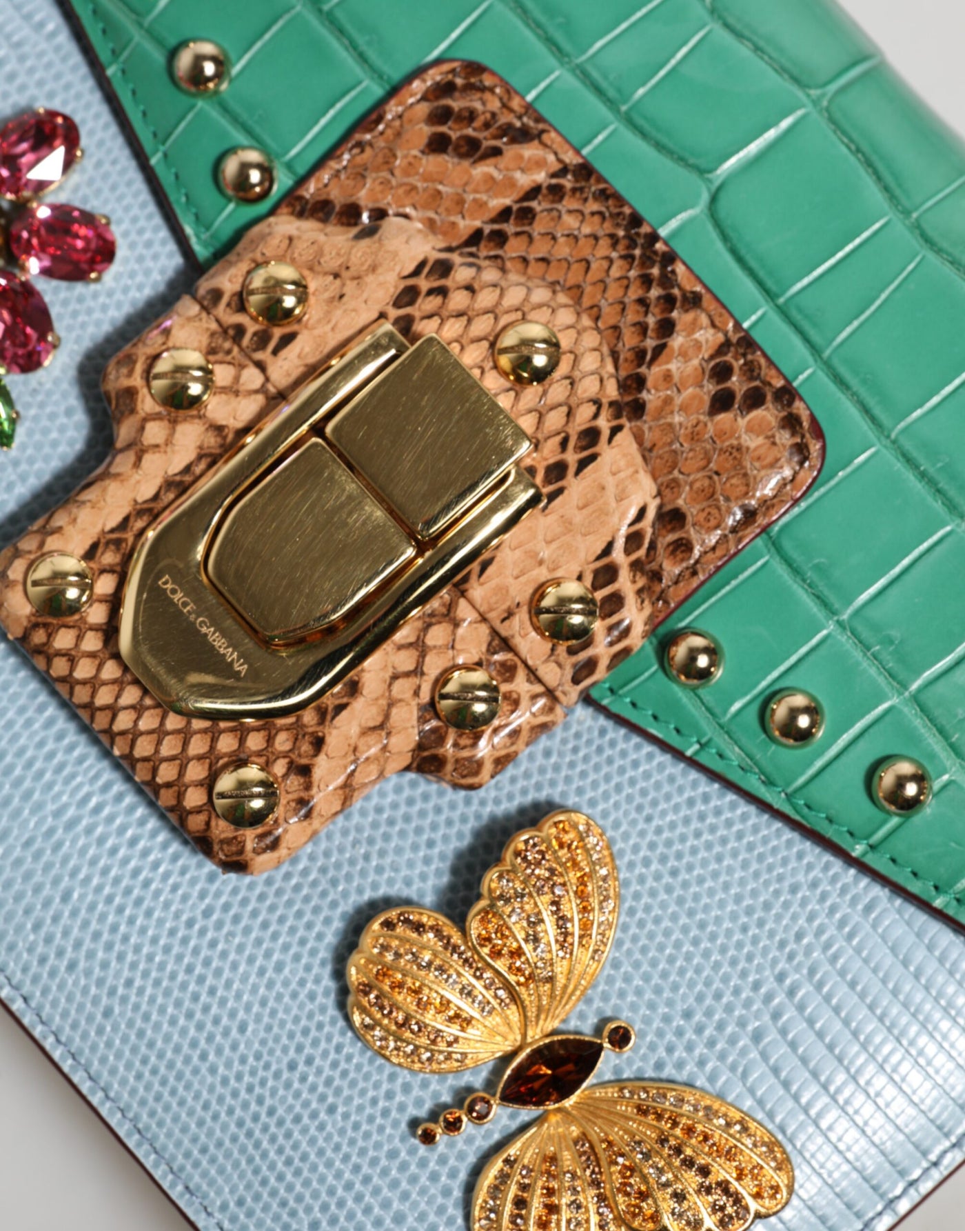 Dolce & Gabbana Blau-Grün LUCIA Verschönerte Umhängetasche