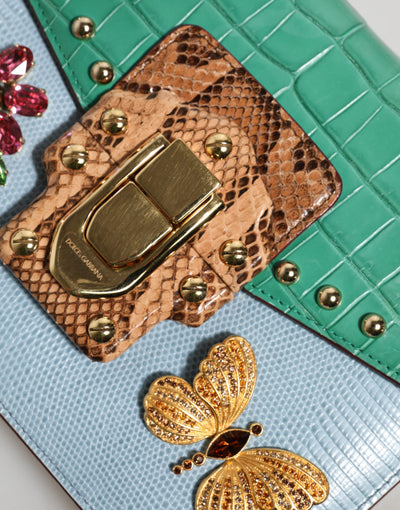 Dolce & Gabbana Blau-Grün LUCIA Verschönerte Umhängetasche