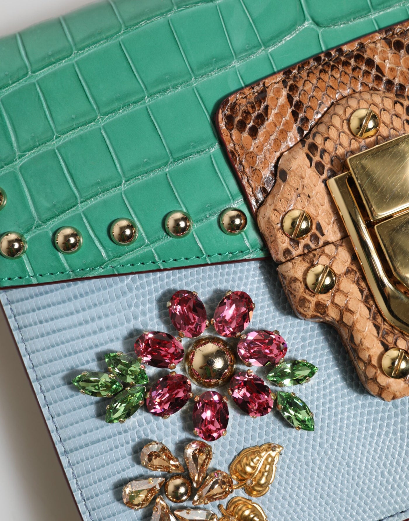Dolce & Gabbana Blau-Grün LUCIA Verschönerte Umhängetasche