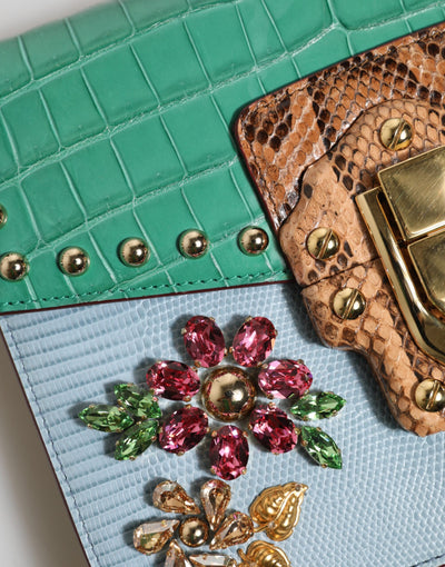 Dolce & Gabbana Blau-Grün LUCIA Verschönerte Umhängetasche