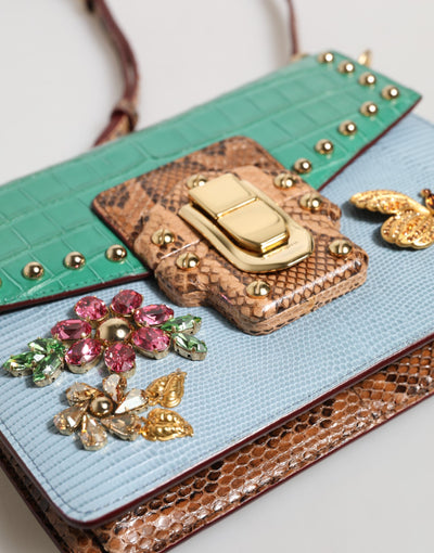 Dolce & Gabbana Blau-Grün LUCIA Verschönerte Umhängetasche
