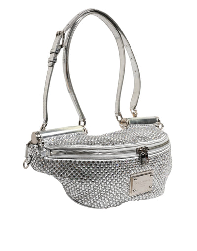 Dolce & Gabbana Silberne Tasche mit kristallverziertem Gürtelriemen