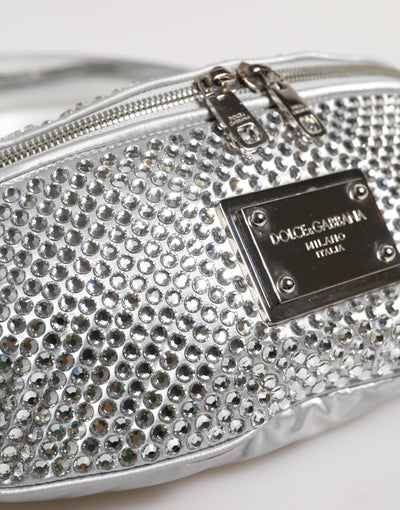 Dolce & Gabbana Silberne Tasche mit kristallverziertem Gürtelriemen
