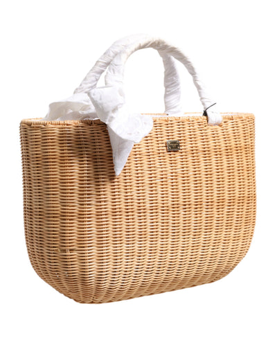 Dolce & Gabbana Beige Fiber Vegetable Basket Handtasche Tote Bag